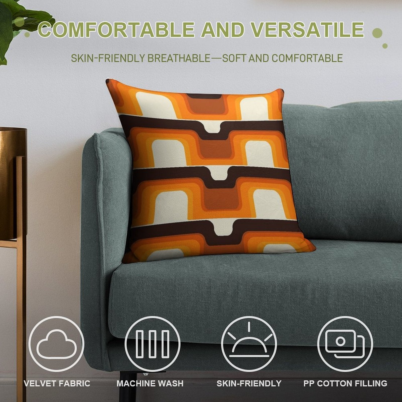 Mid-Century Modern Meets 1970s Orange Soft Ultra-Soft Texture Throw Pillow