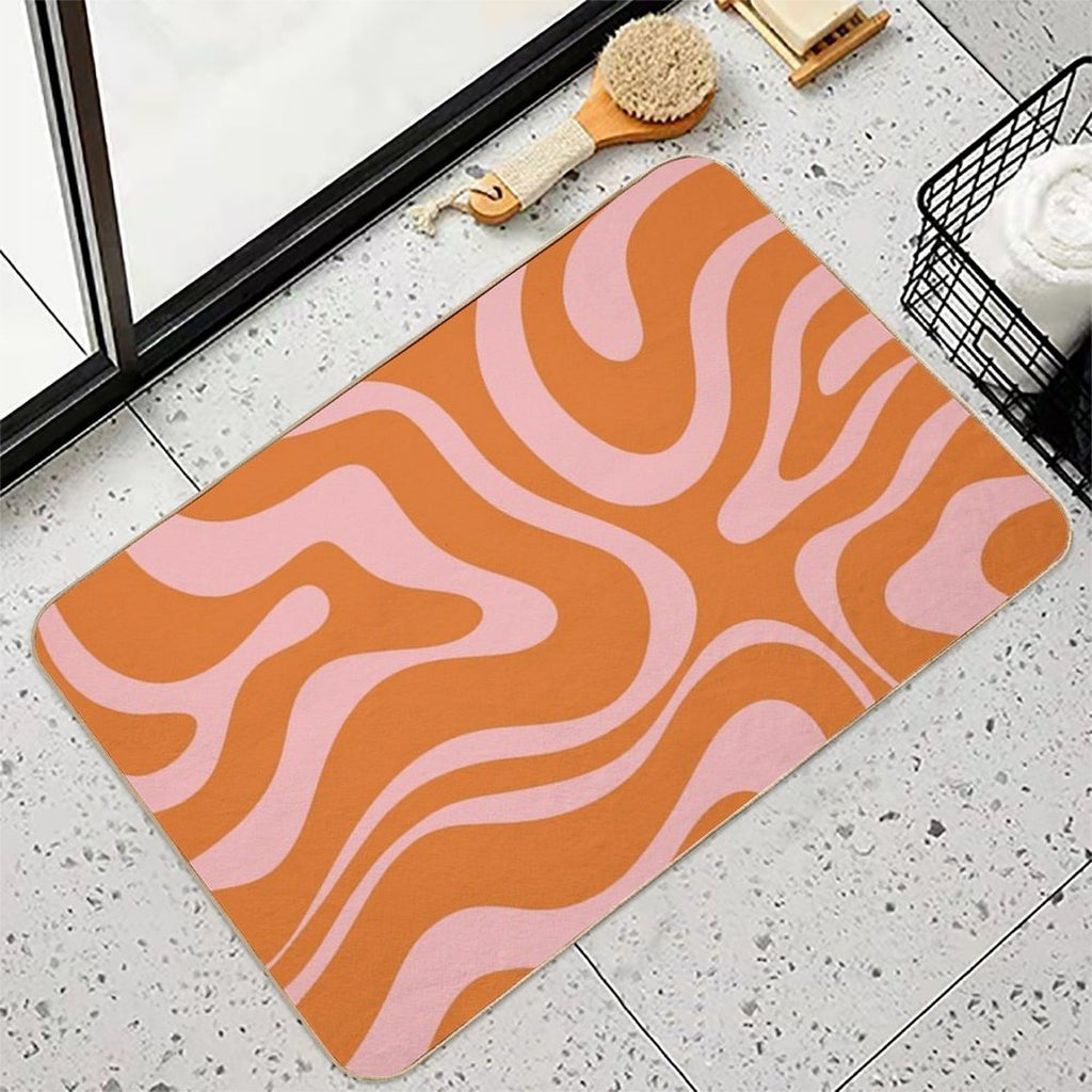 Liquid Candy Retro Abstract Pattern in Pink And Orange  Easy To Clean Bath Mat
