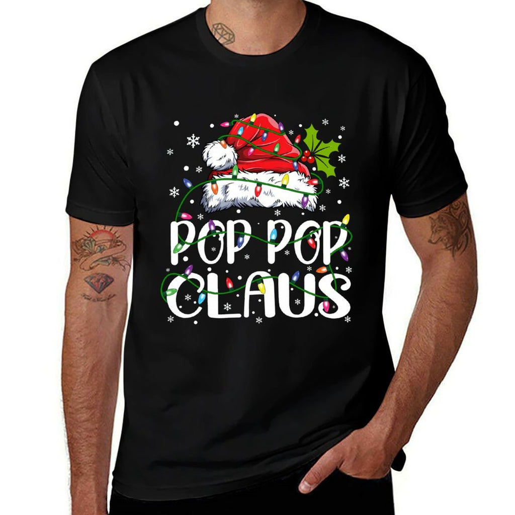 Pop Pop Claus Christmas Lights Pajama Family Matching  Cotton T-Shirt