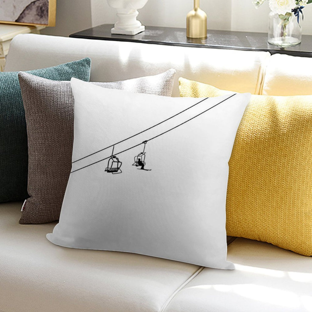 Ski Lift Black And White Soft Easy Maintenance Throw Pillow