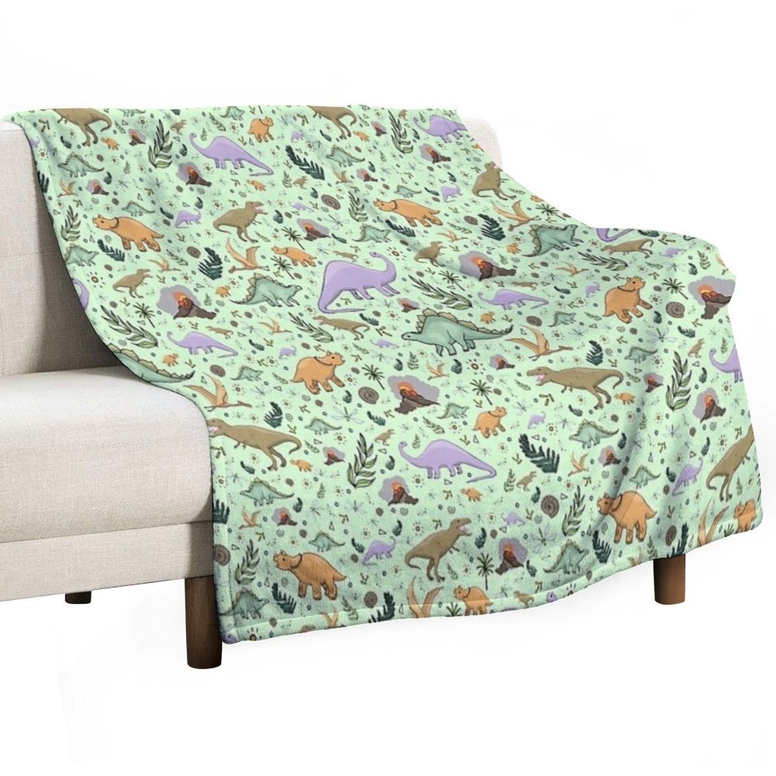Dinosaurs in Green Anti-pilling Throw Blanket