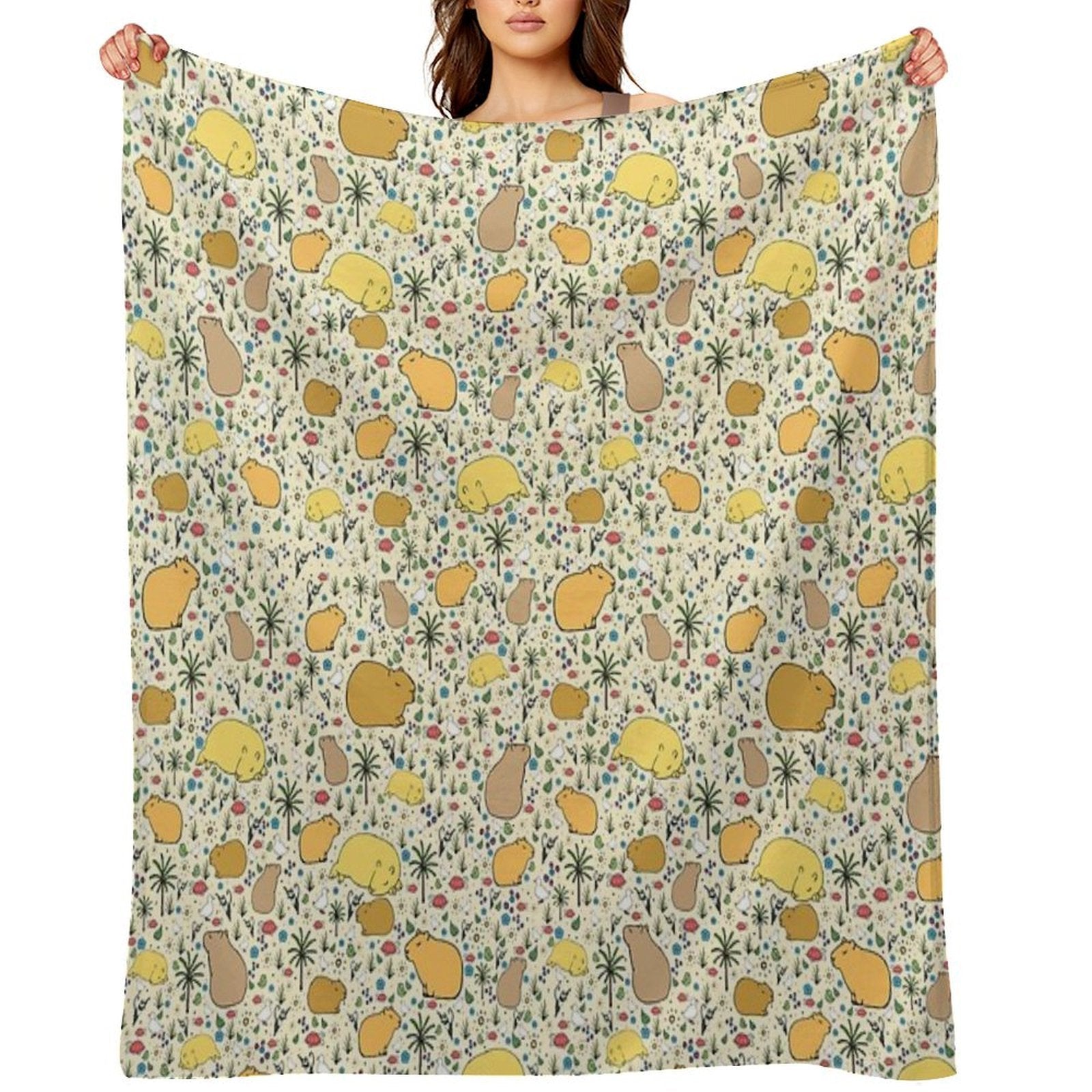 Capybaras in Gold Eco-conscious Throw Blanket