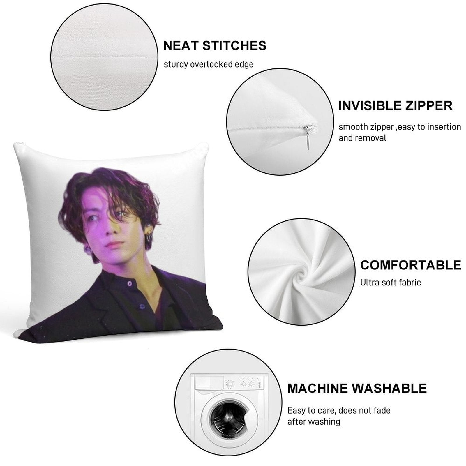 Long Hair JK Soft Durable Construction Throw Pillow
