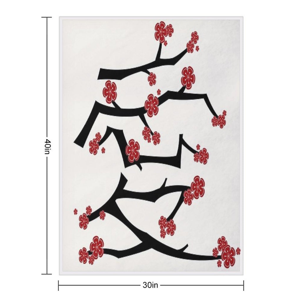 Chinese 'Ai' (Love) Calligraphy With Red Cherry Blossoms On Black Branches  Japanese Sakura Kanji © Fatfatin Anti-pilling Throw Blanket