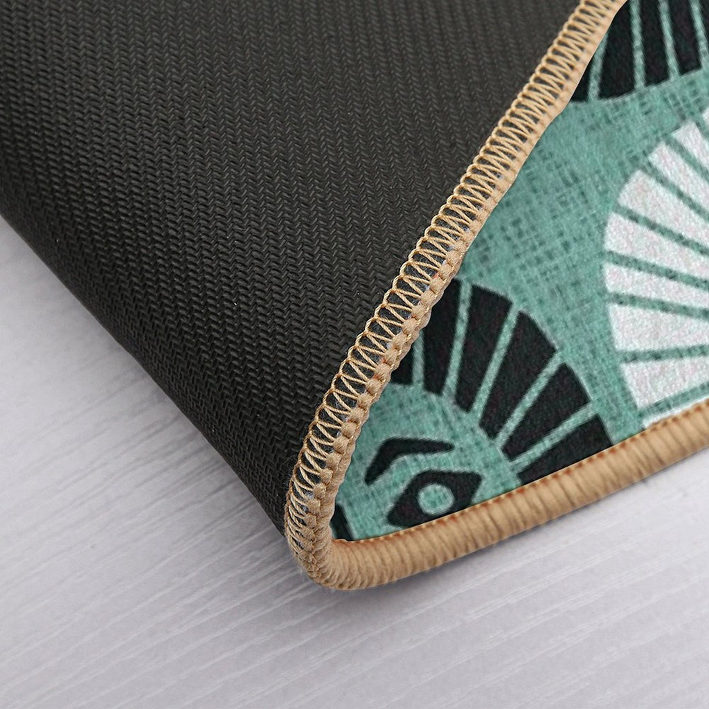 Mid Century Modern Atomic Sunburst 335 Mint Green And Black  Easy To Clean Bath Mat