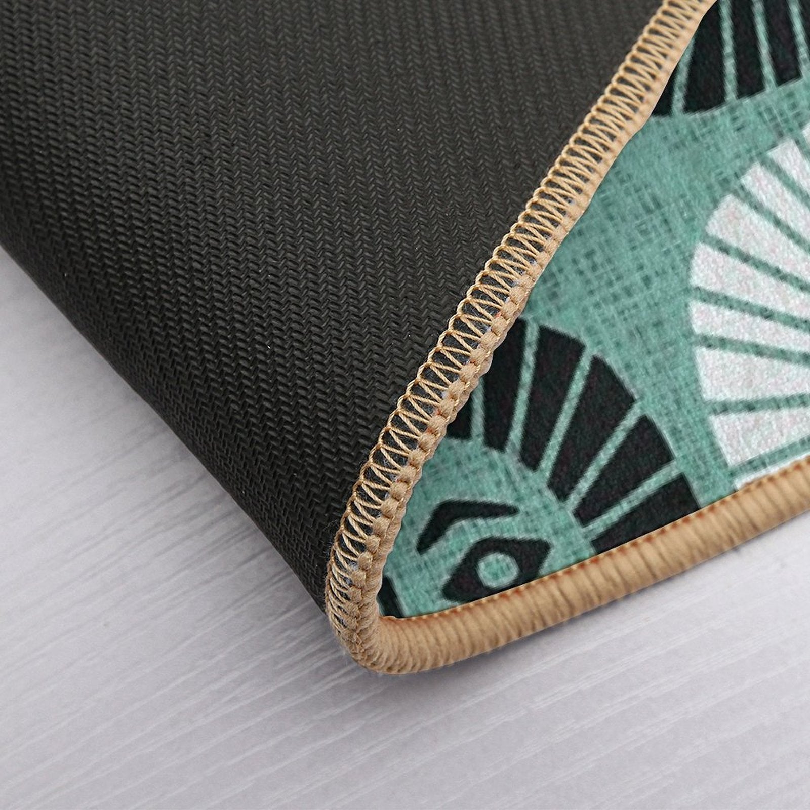Mid Century Modern Atomic Sunburst 335 Mint Green And Black  Easy To Clean Bath Mat