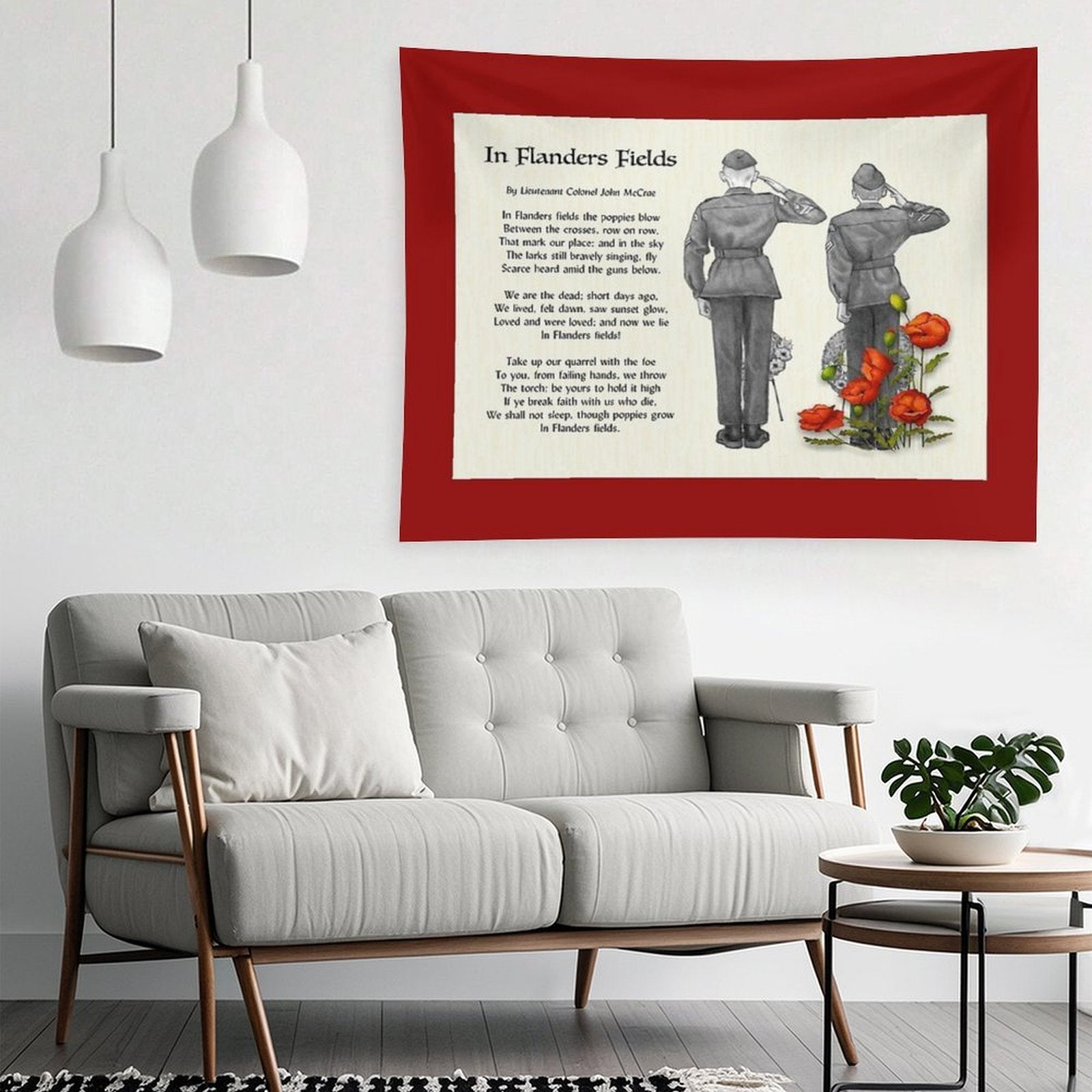 In Flanders Fields, Poem, Cadets Saluting, Red Poppies, Veterans Day Tapestry