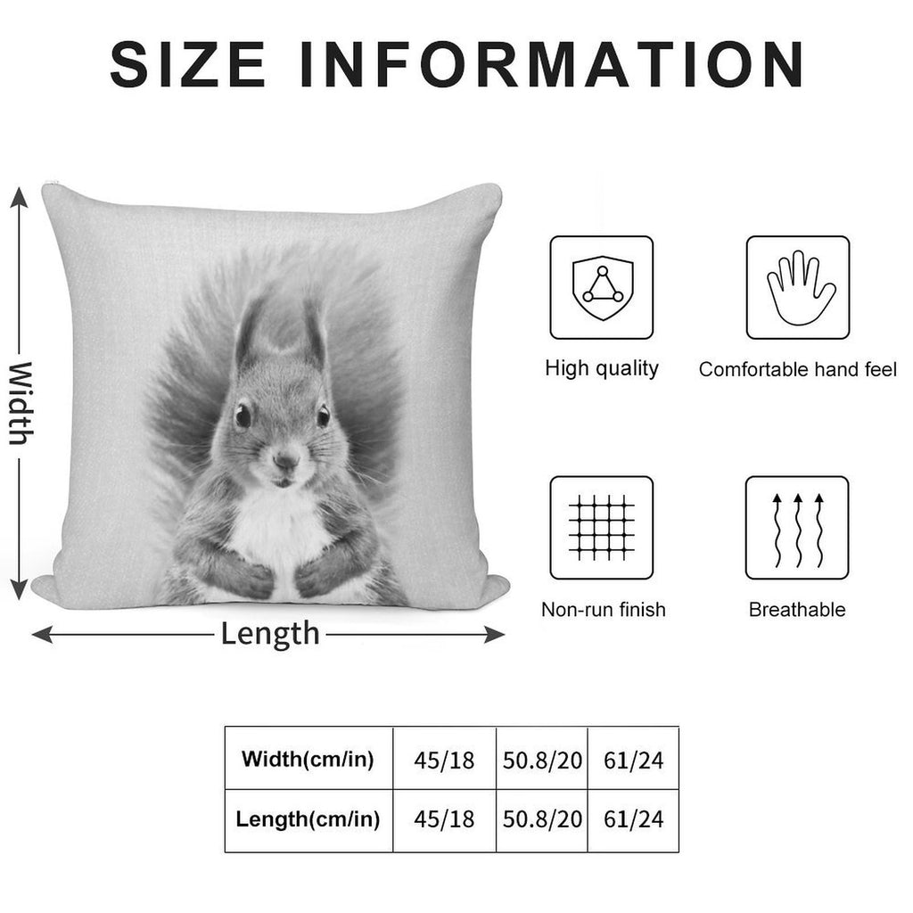 Squirrel 2 - Black & White Soft Warmth Comfort Throw Pillow