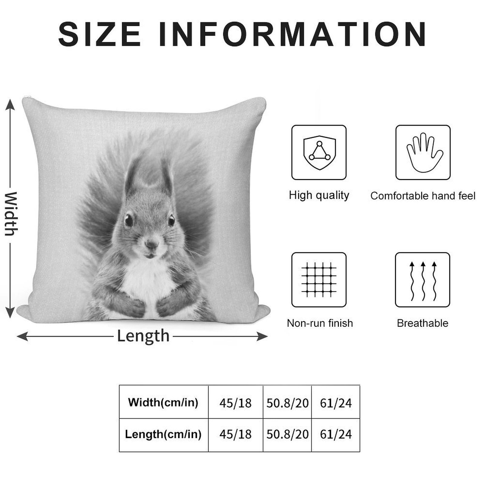 Squirrel 2 - Black & White Soft Warmth Comfort Throw Pillow