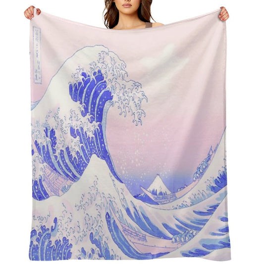 Great Wave Pastel Aesthetic Kawaii Pink Kanagawa Japanese Versatility Throw Blanket