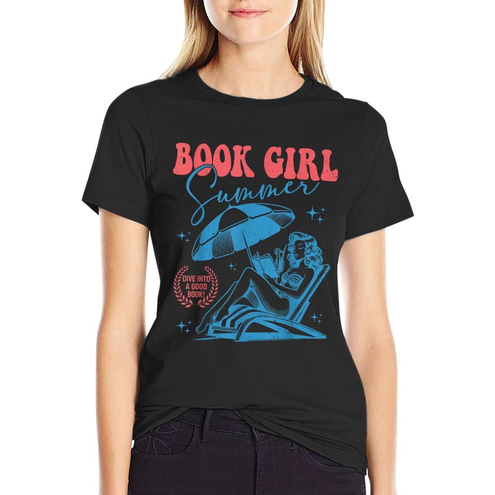 Retro Book Summer Girl Reading Book Bookworm Beach Vacation  Versatile T-Shirt