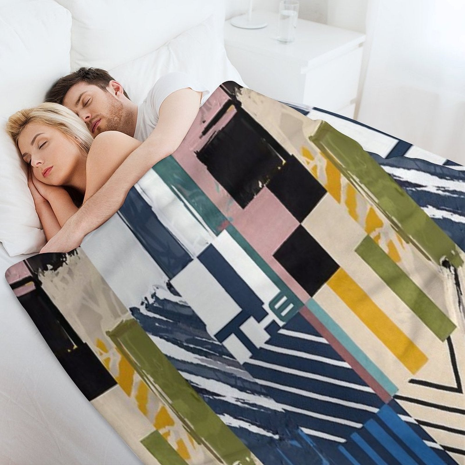 The End Cubic Abstract - Geometric Design  - Half And Half Pink Orange Black Green Cream Blue, Teal, White Lilac Travel-friendly Throw Blanket