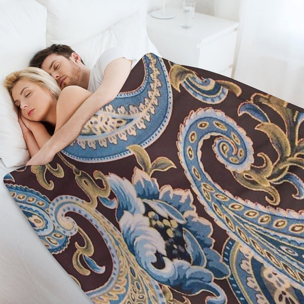 Blue Brown Vintage Paisley Shrink-resistant Throw Blanket