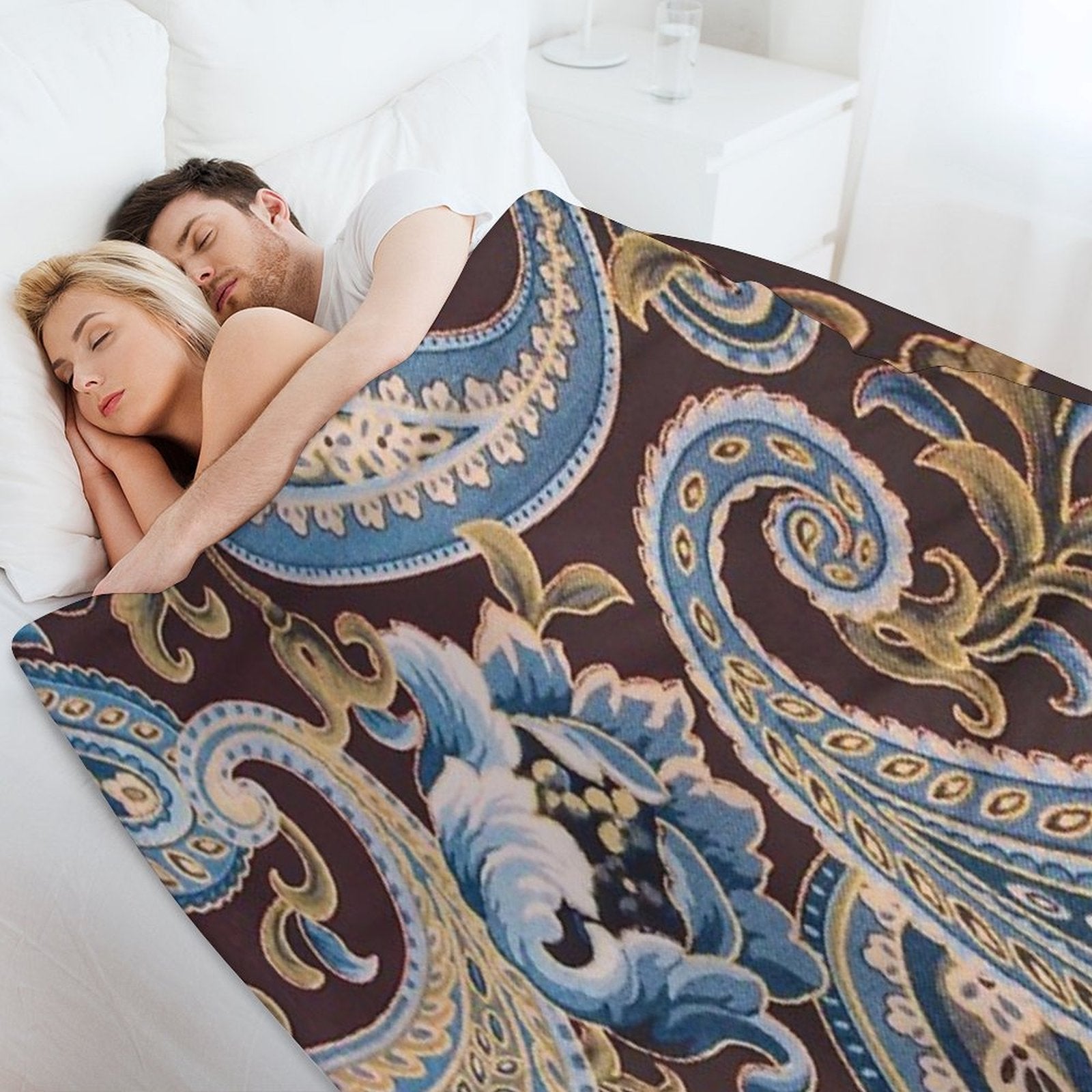 Blue Brown Vintage Paisley Shrink-resistant Throw Blanket