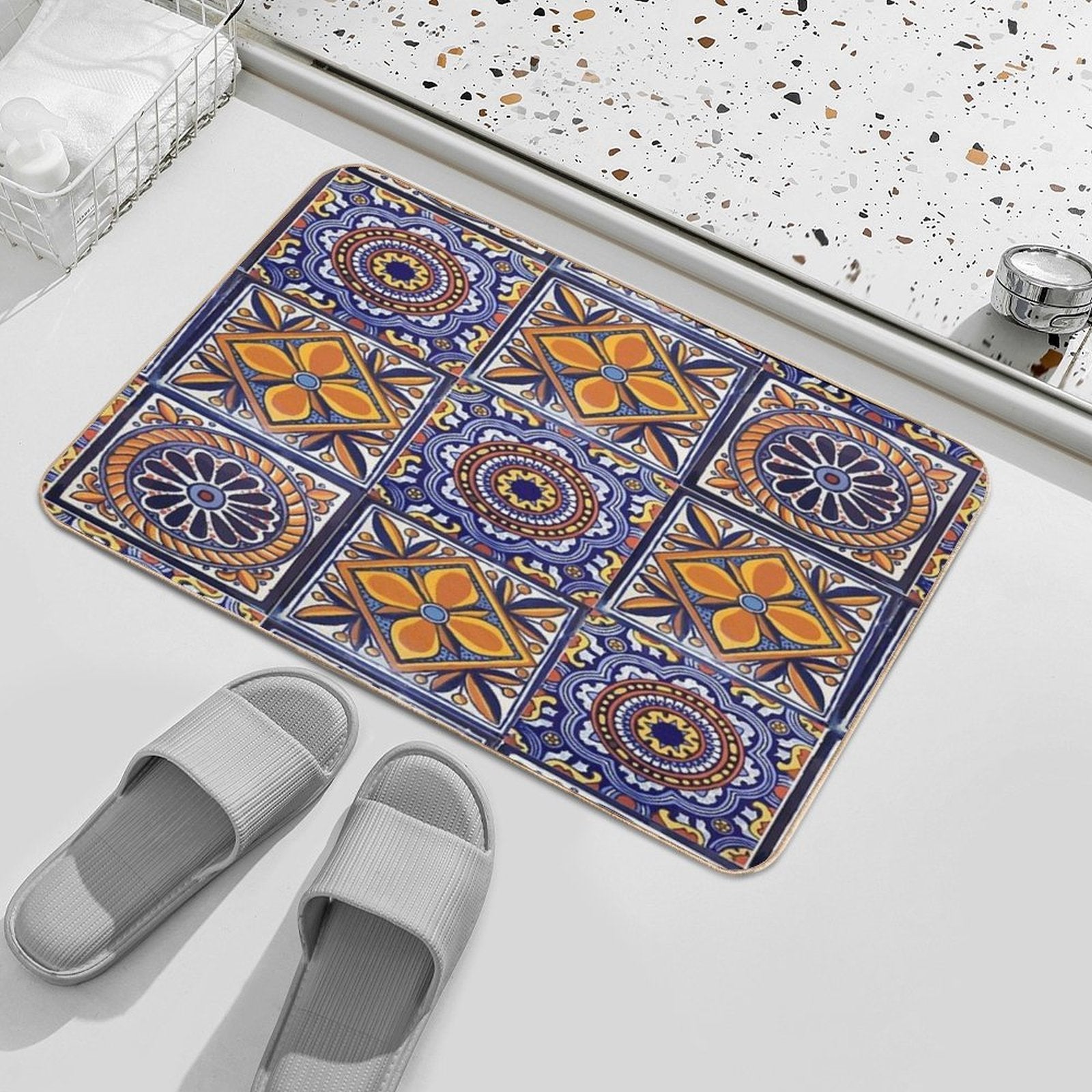 Mix Yellow Mexican Folk Art Authentic Talavera Tile Hand Painted Interior Decoration  Versatile Bath Mat