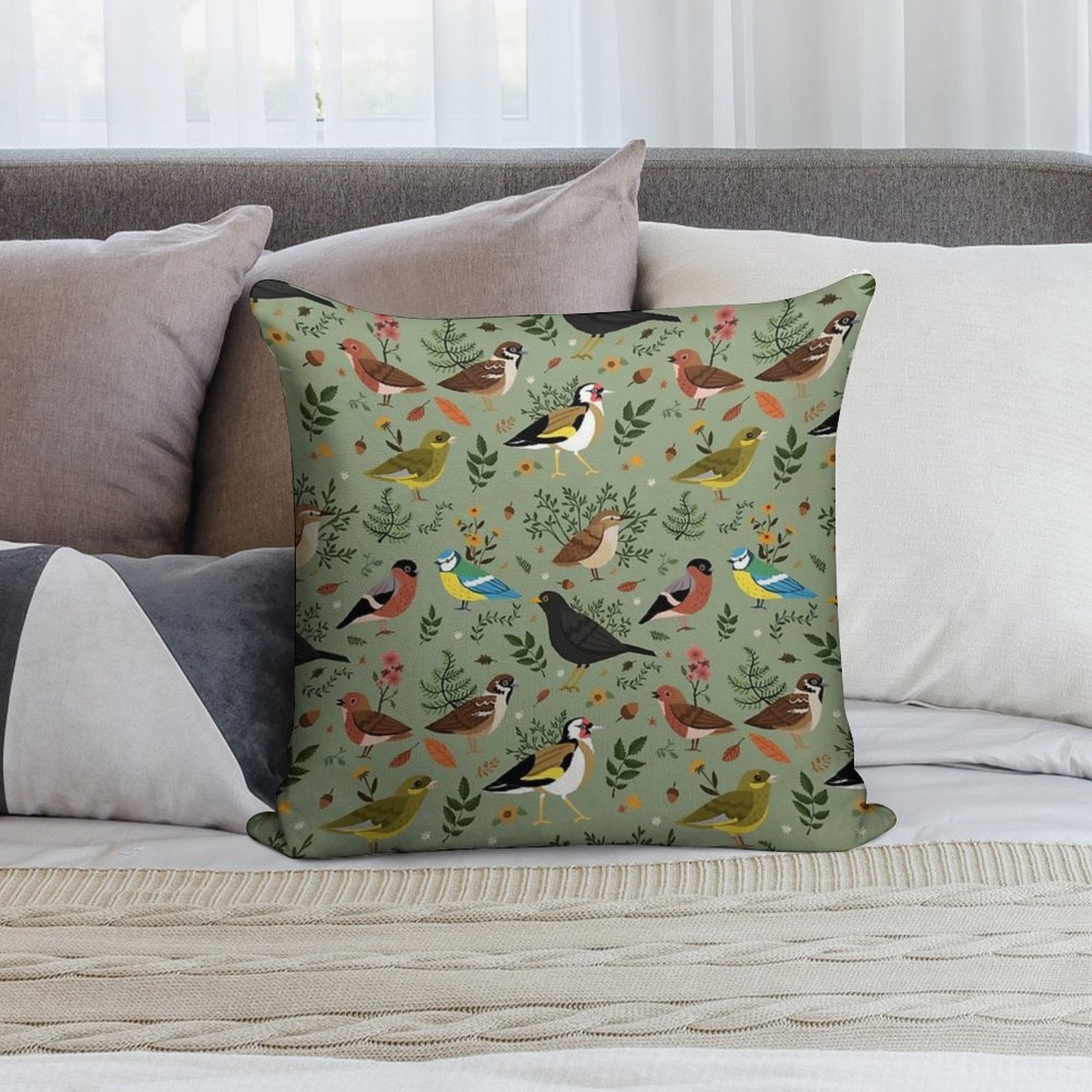 Garden Birds Soft Anti-Pilling Throw Pillow
