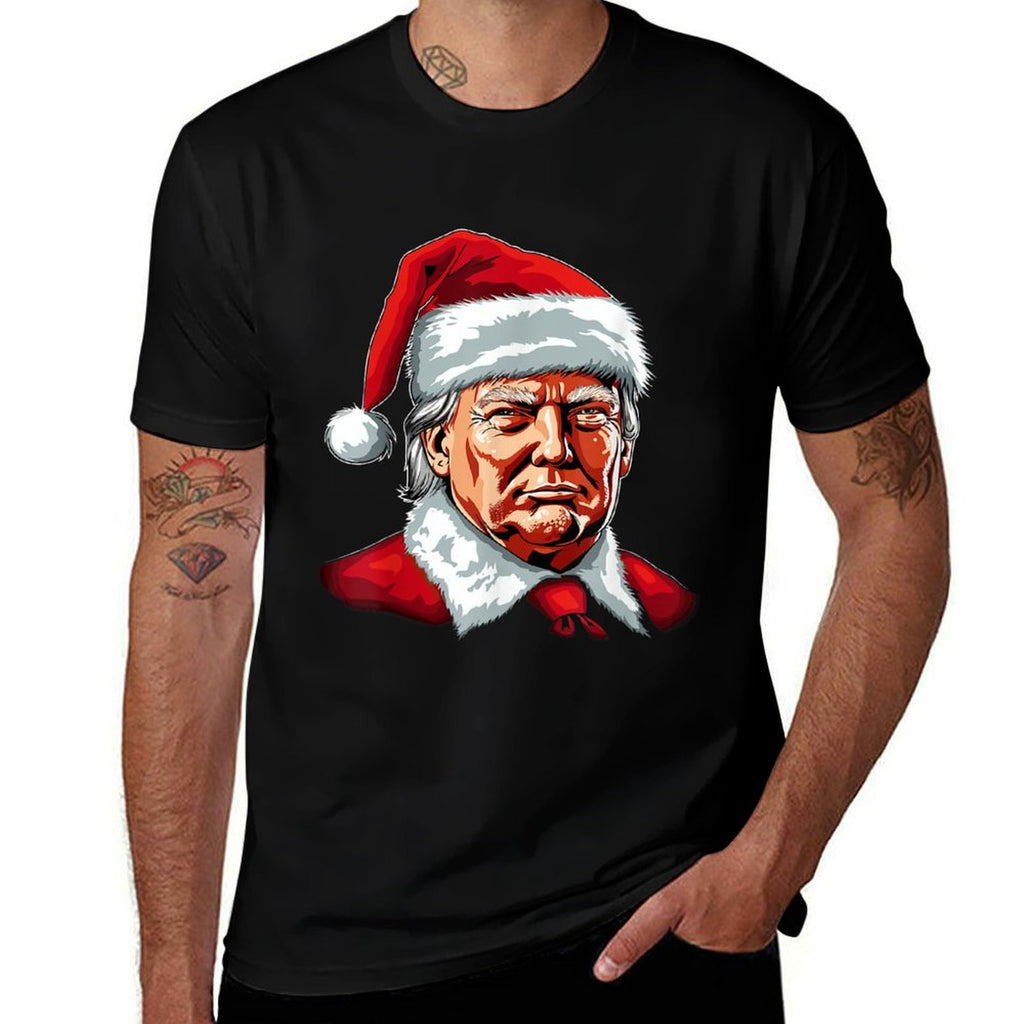 Santa Claus Trump Christmas Art Portrait Graphic Men Women  Rolled Sleeves T-Shirt