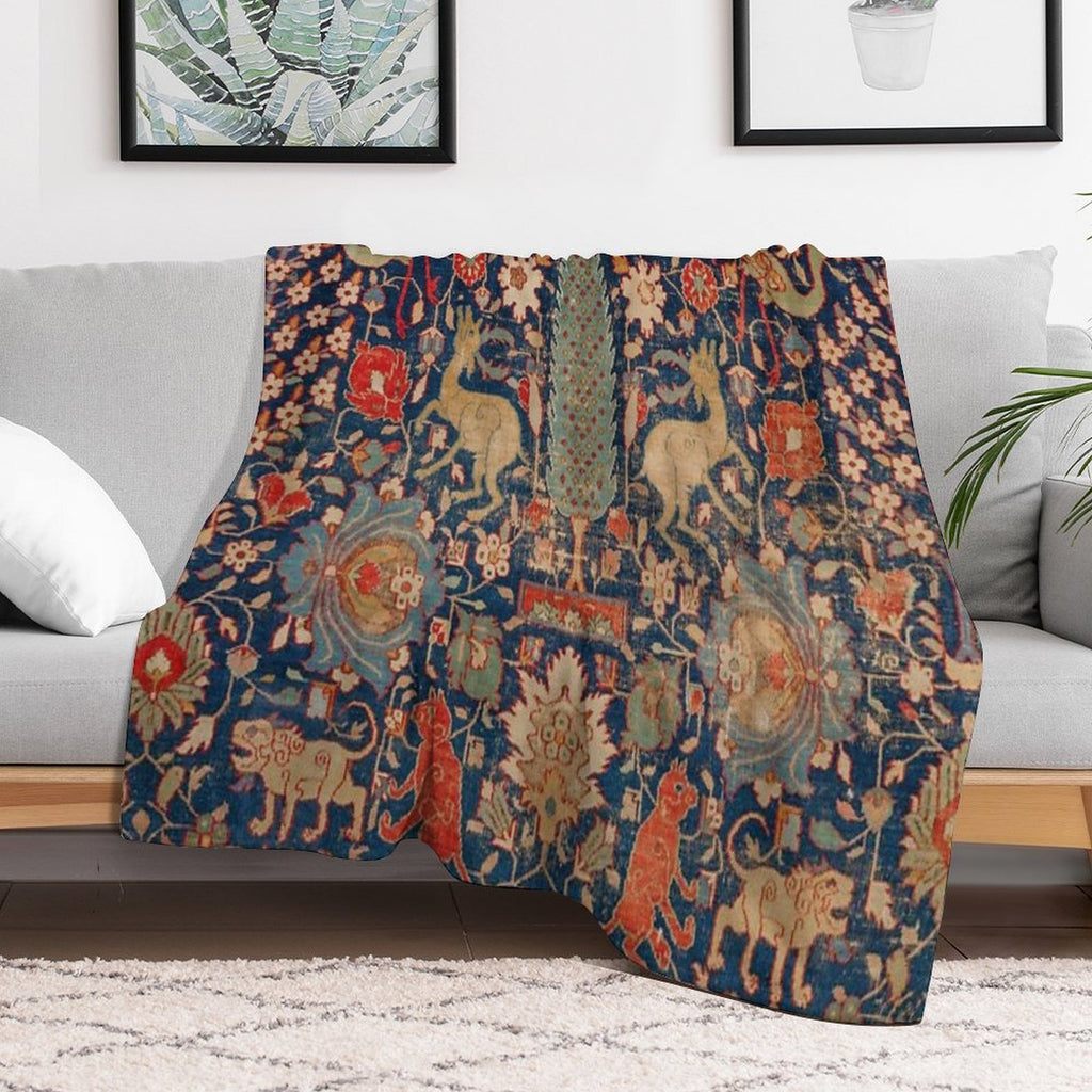 17th Century Persian Rug Print with Animals Quick-dry Throw Blanket