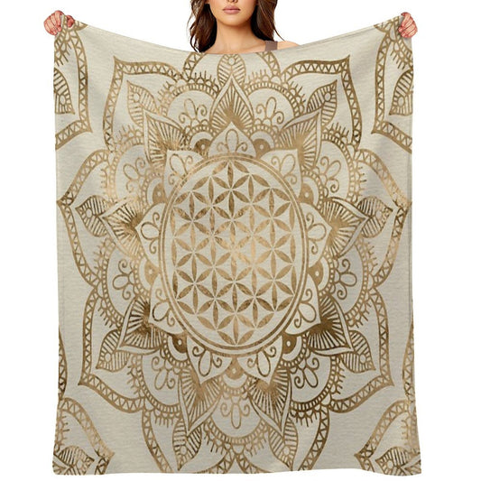 Flower of Life in Lotus - Pastel Golds And Canvas Plush Throw Blanket