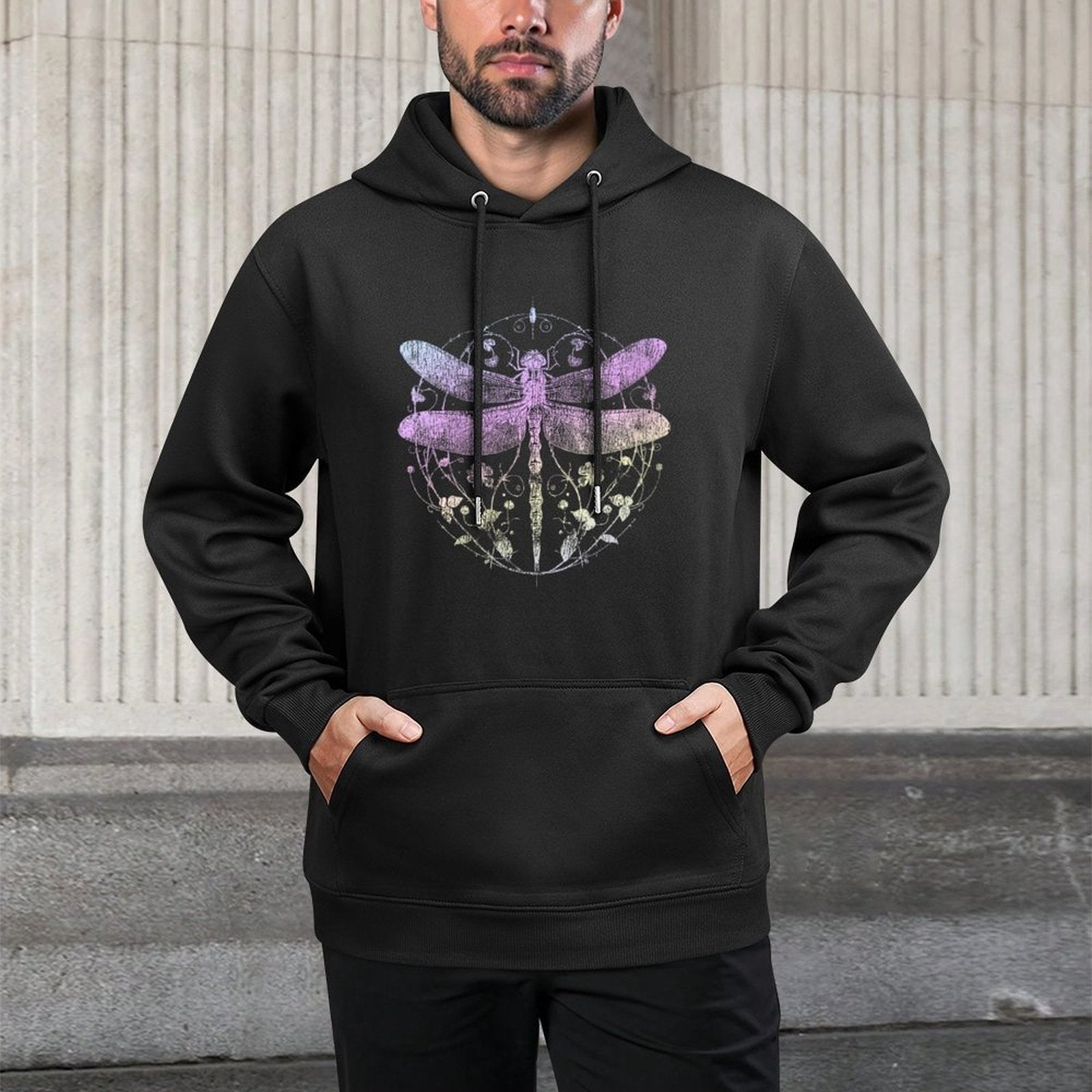Womens Cute Casual Look Summer Vintage Dragonfly Print Top Kangaroo Pocket Hoodie
