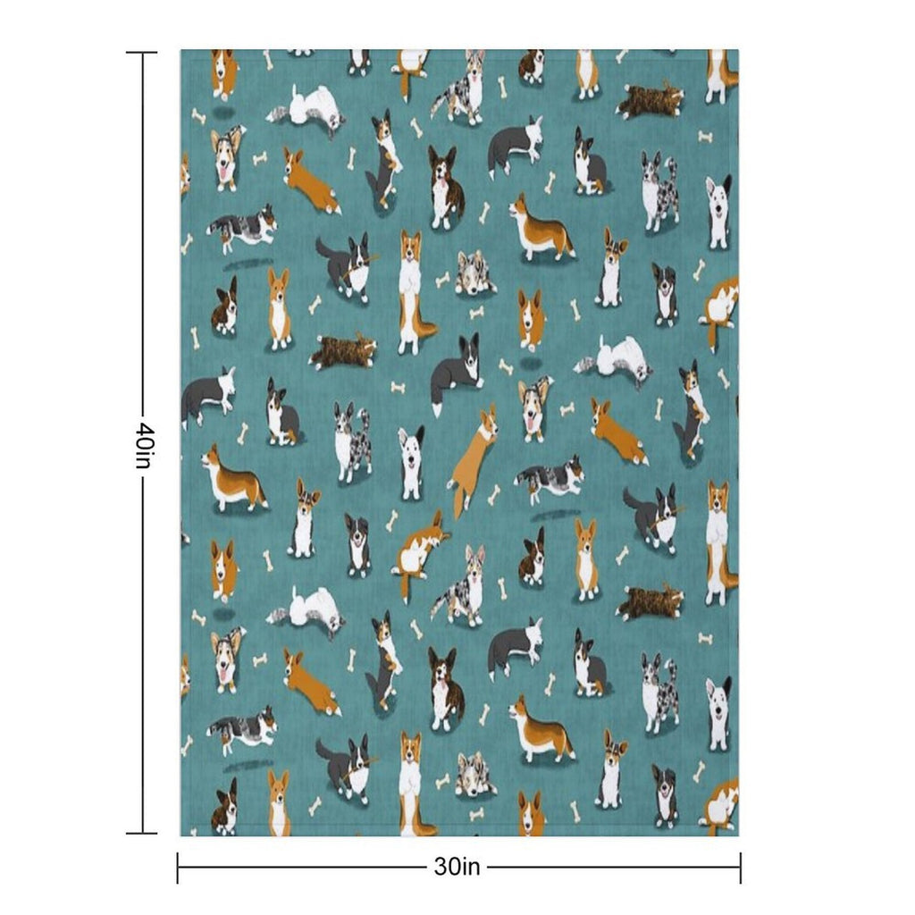 Cardigan Corgi Pattern on Teal Durable Throw Blanket