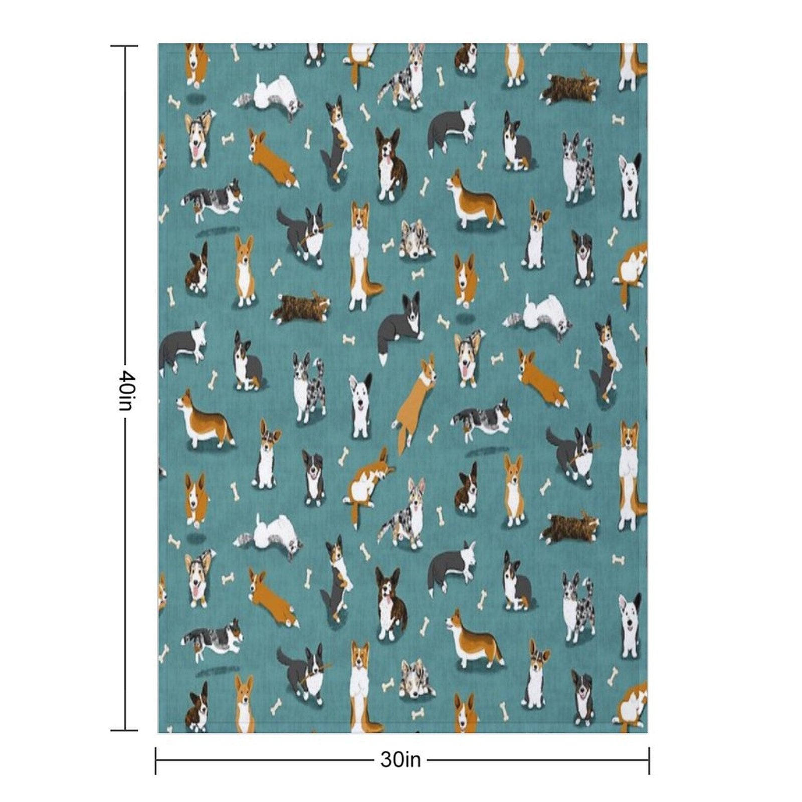 Cardigan Corgi Pattern on Teal Durable Throw Blanket