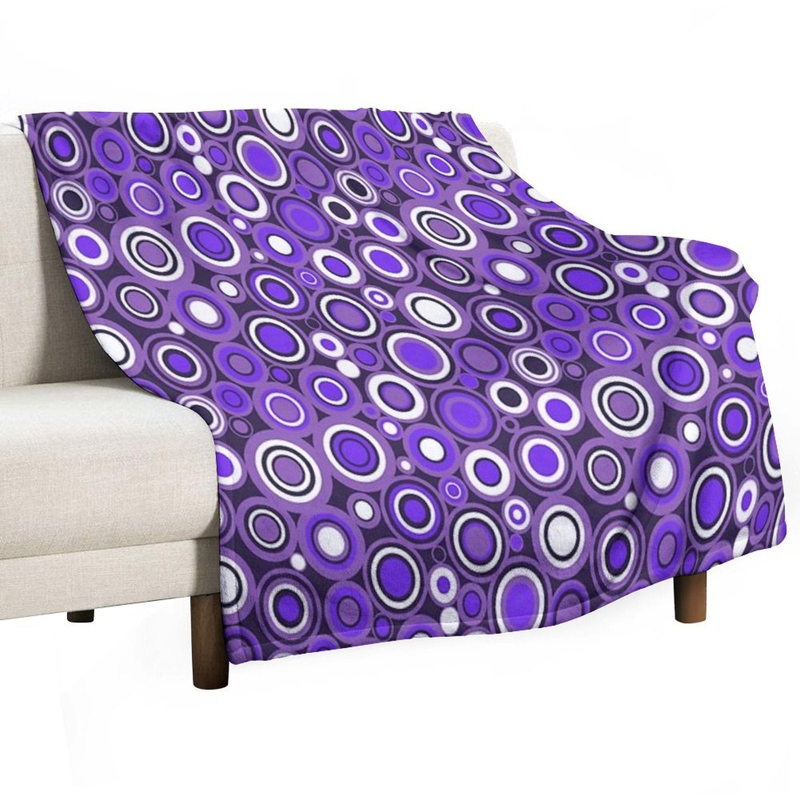 Ultra Violet, Purple And White Circle Retro Pattern Easy Care Throw Blanket