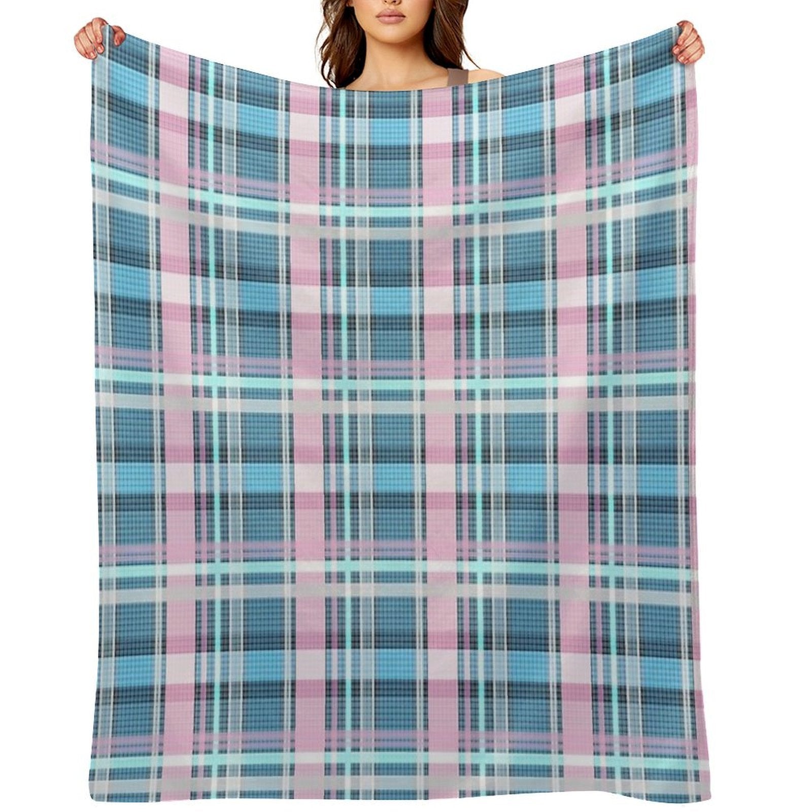 Trans Flag Pink, Blue And White Check Pattern Comfort Throw Blanket