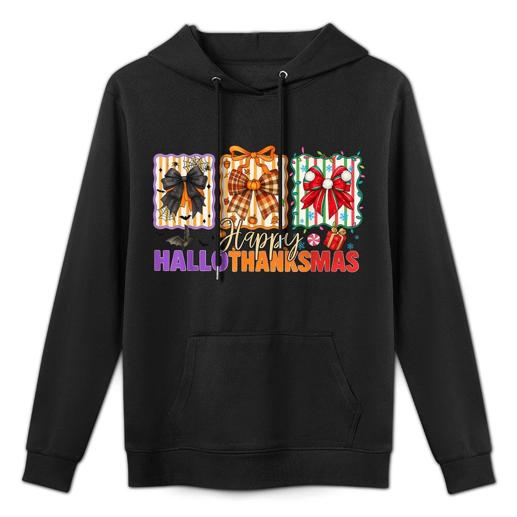 Bows Halloween Thanksgiving Christmas Happy HalloThanksMas Cotton-Polyester Blend Hoodie