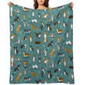 Cardigan Corgi Pattern on Teal Quick-dry Throw Blanket