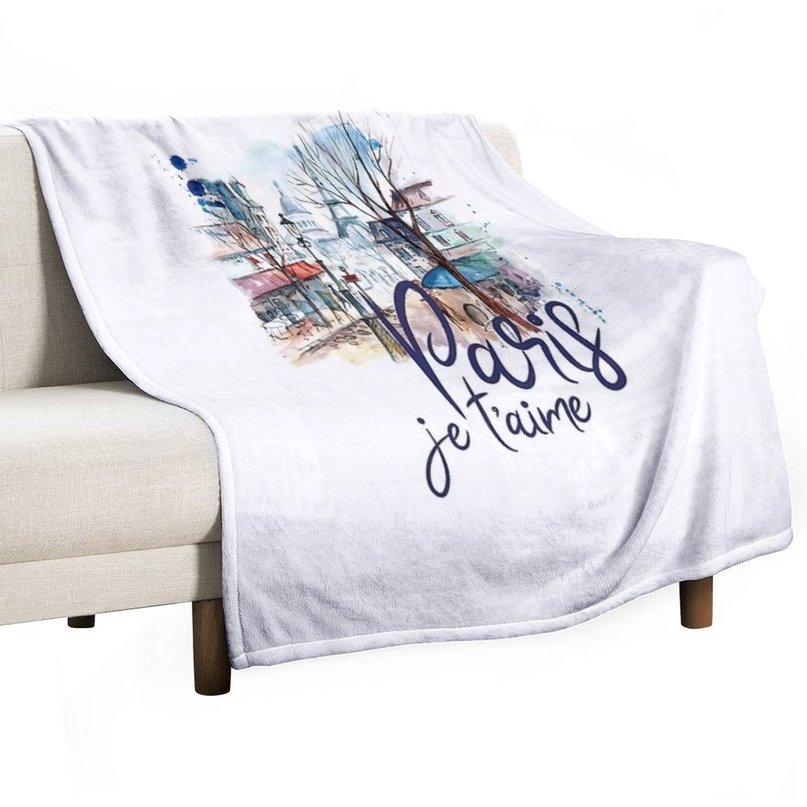 Paris Je T'aime Watercolor Calligraphy Art - France Souvenir Gifts Shrink-resistant Throw Blanket