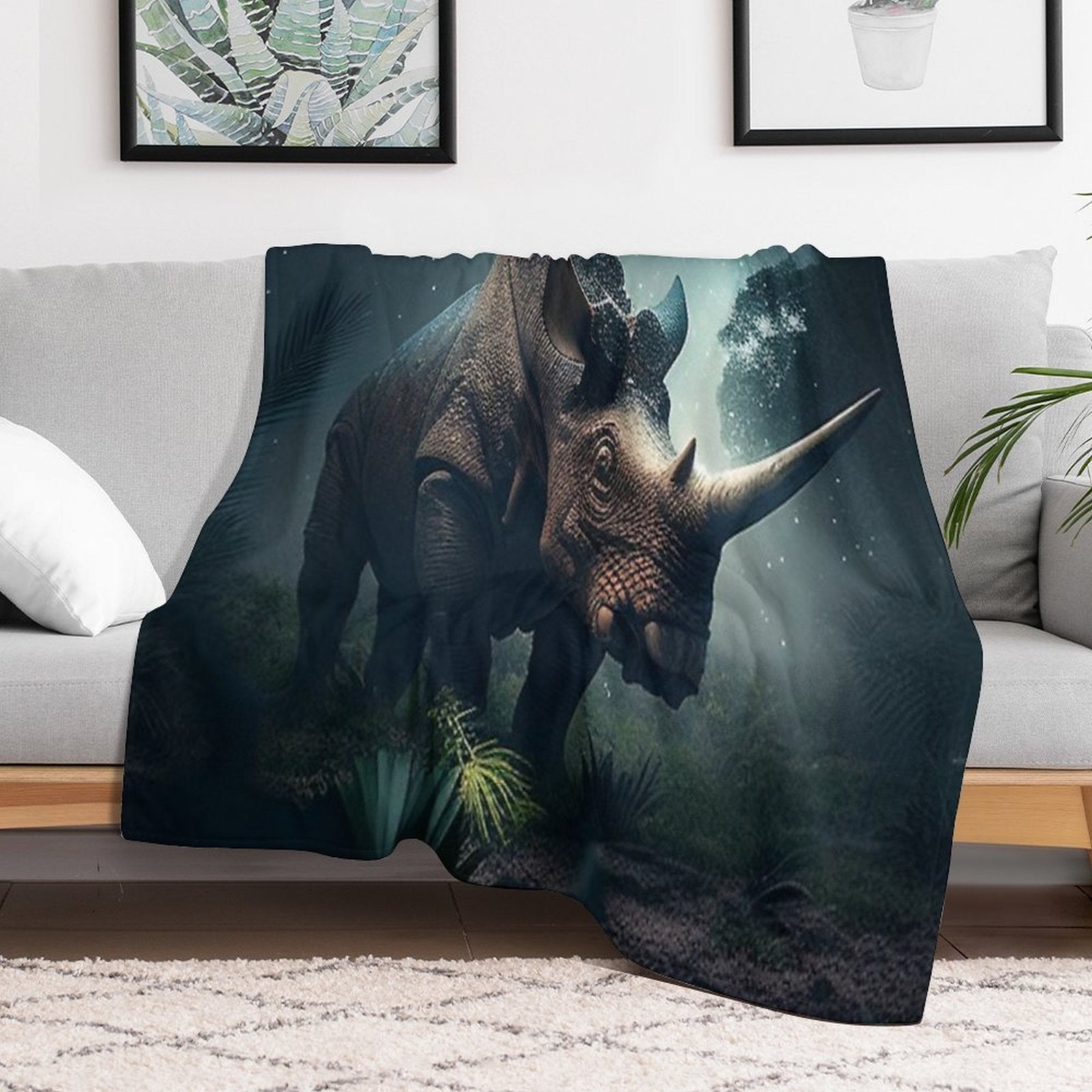 Paleo Art Triceratops Shrink-resistant Throw Blanket