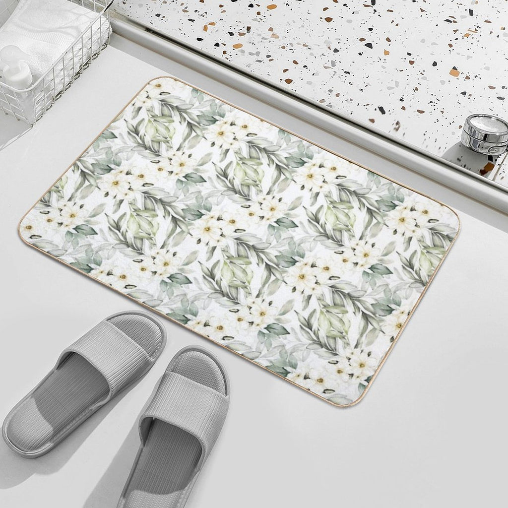 Green Leaves And Flower Blossom Pattern  Dirt-Trapping Bath Mat