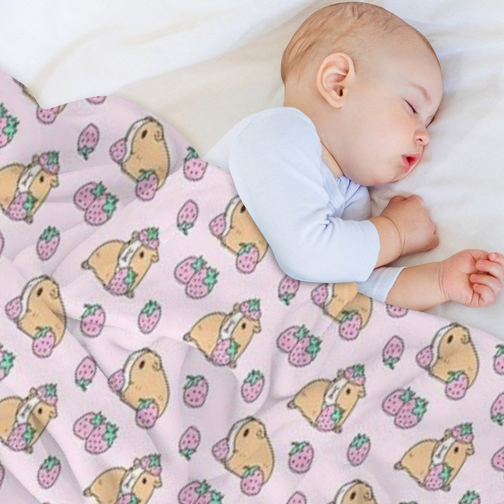 Pink Guinea Pig And Strawberry Pattern Eco-conscious Throw Blanket