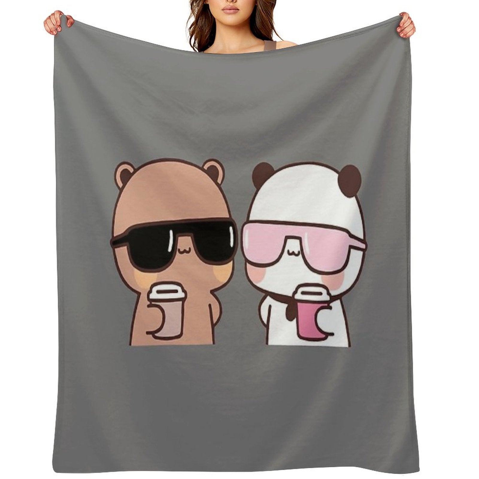 DuDu Bear And BuBu Panda Having Coffee Together❤️ Travel-friendly Throw Blanket