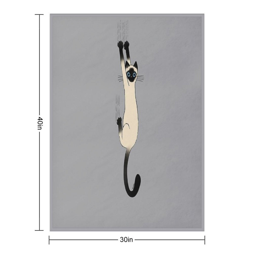 Siamese Cat Hanging On with Claws Funny Cat Holding On Wrinkle-free Throw Blanket