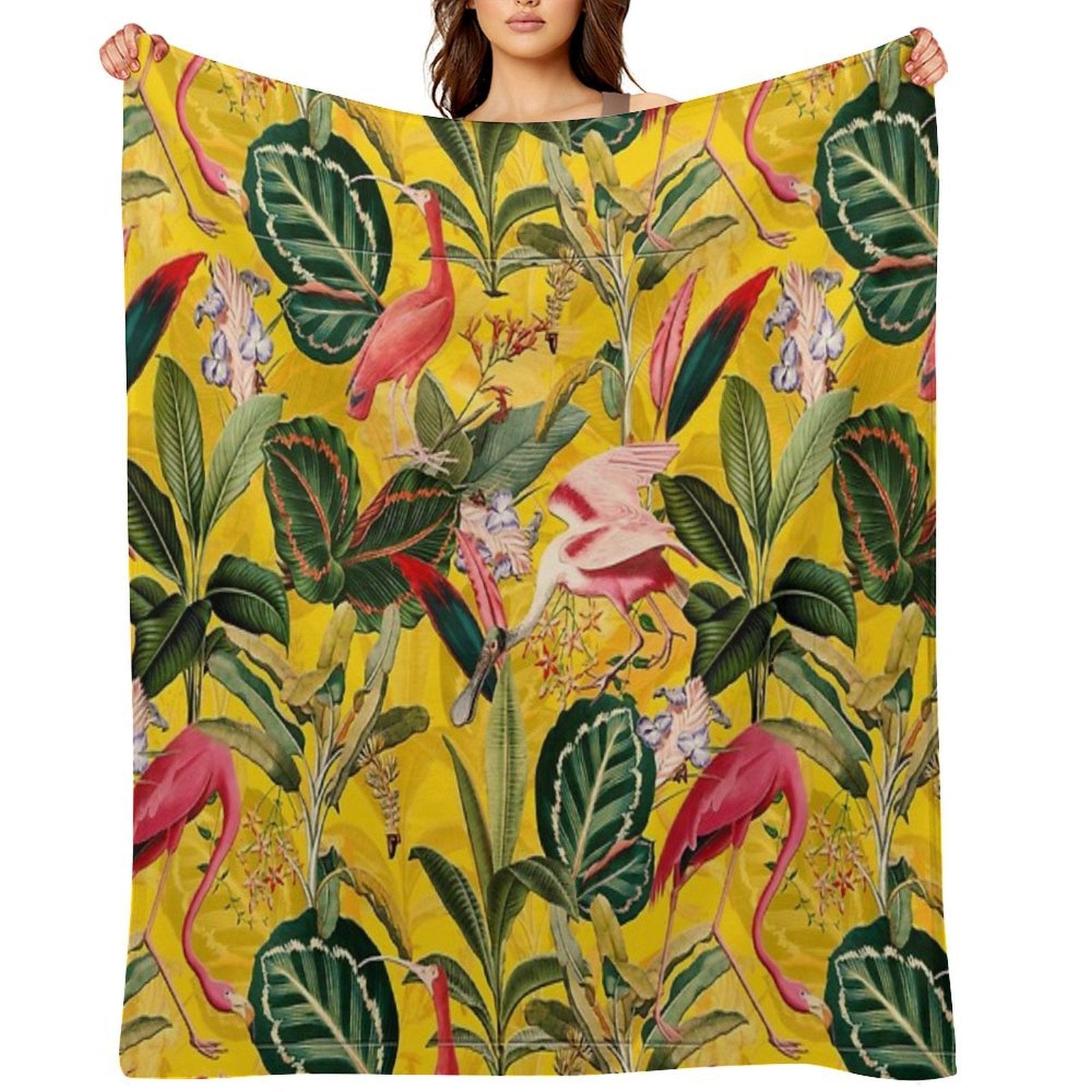 Vintage Yellow Tropical Bird Jungle Botanical Garden Nightgarden Eco-conscious Throw Blanket