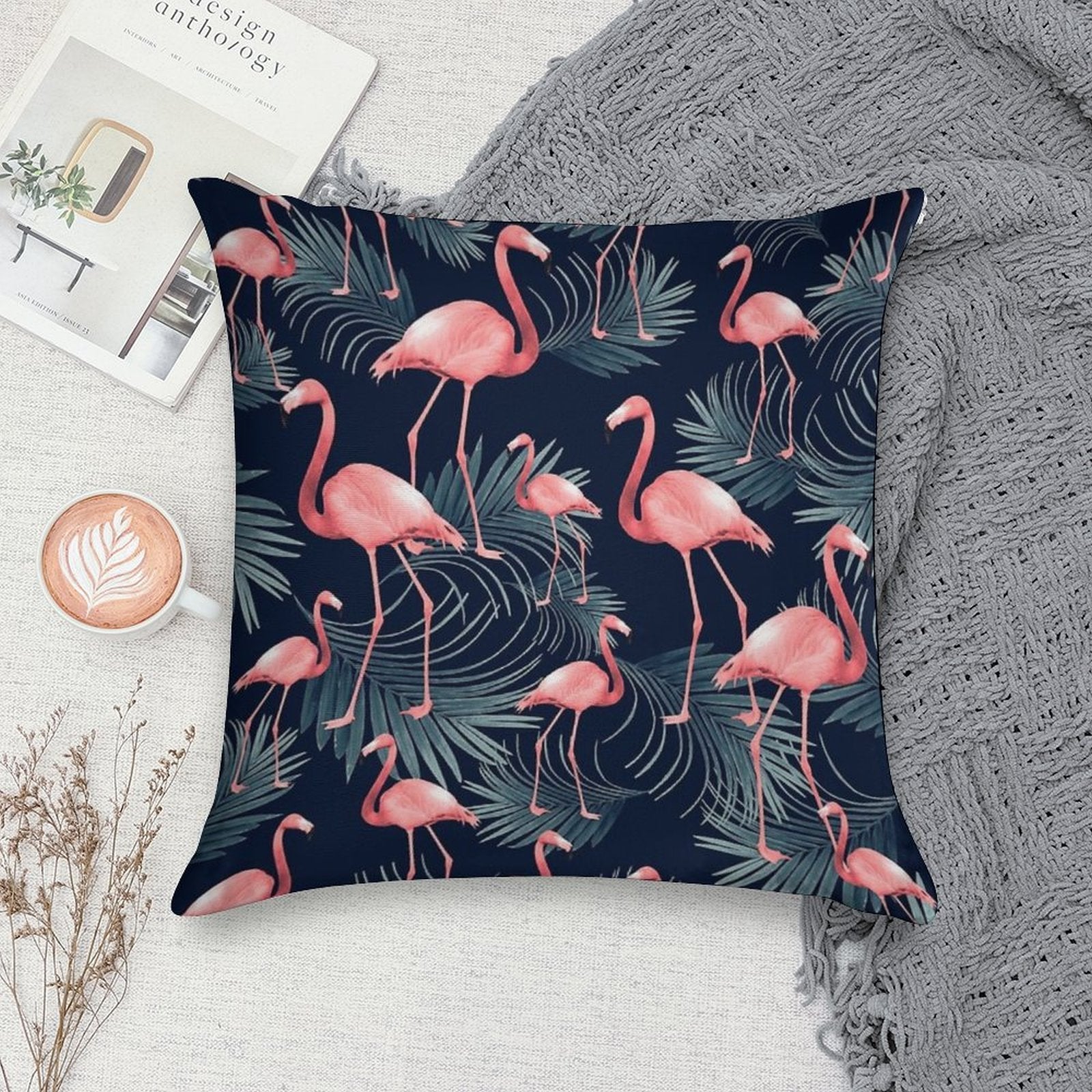 Summer Flamingo Palm Night Vibes #1 #tropical #decor #art Soft Washable Throw Pillow