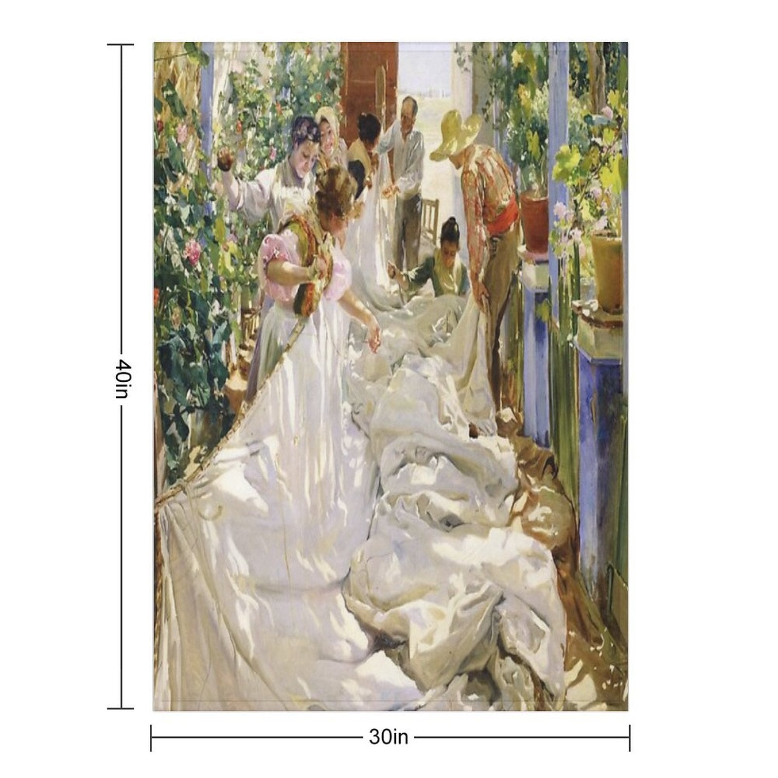 Joaquín Sorolla - Sewing The Sail Velvety-soft Throw Blanket