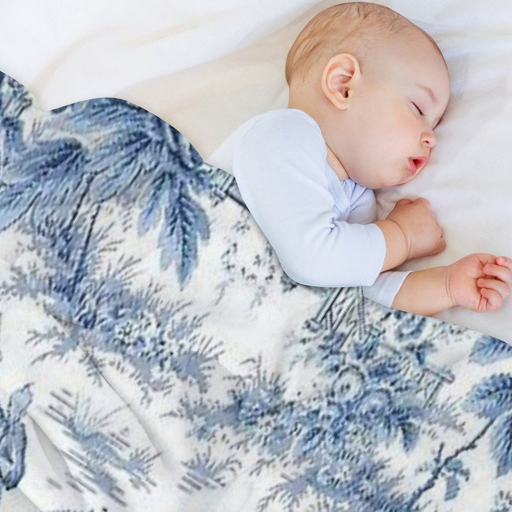 Powder Blue Chinoiserie Toile Shrink-resistant Throw Blanket
