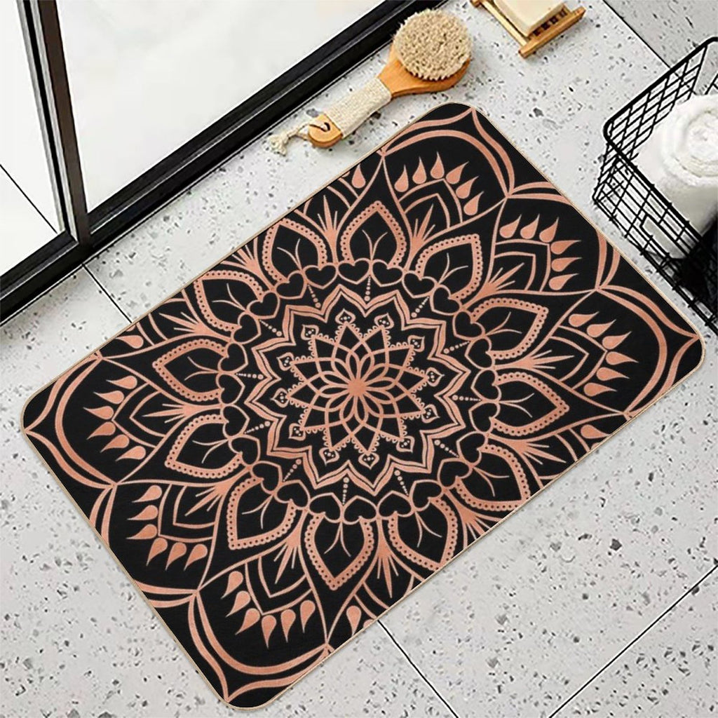 Rose Gold Mandala Pattern - Black  Rapid-Drying Bath Mat