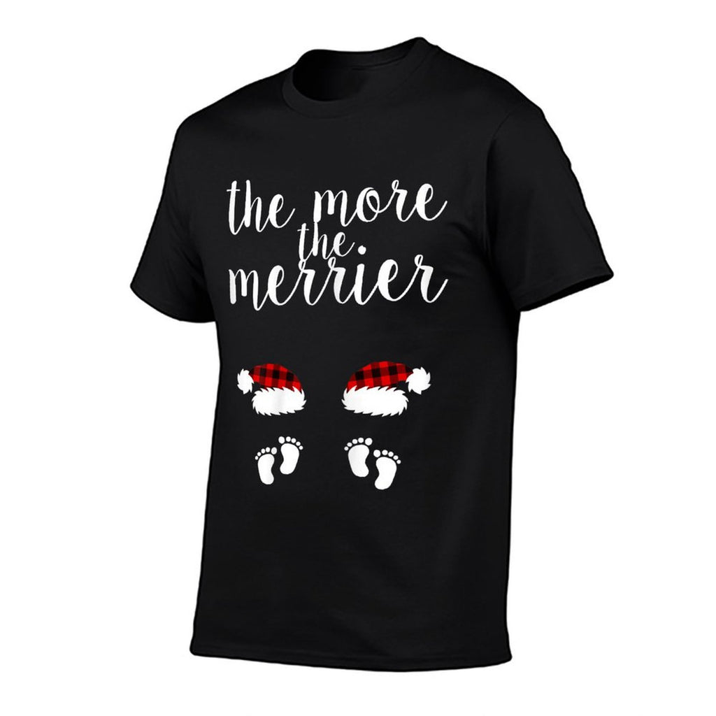 Twin Pregnancy Christmas Pregnant Women The More The Merrier  Rolled Sleeves T-Shirt