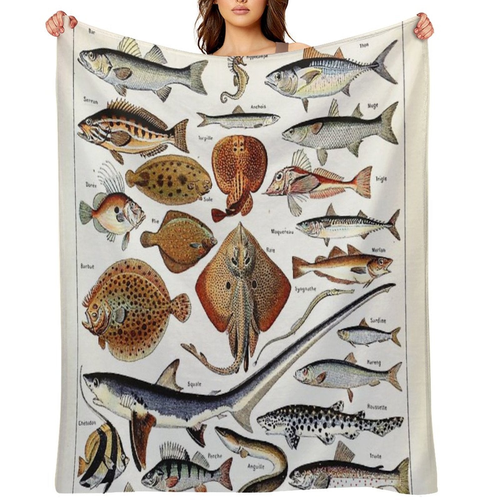 Adolphe Millot - Poissons B - French Vintage Nautical Poster Compact Throw Blanket