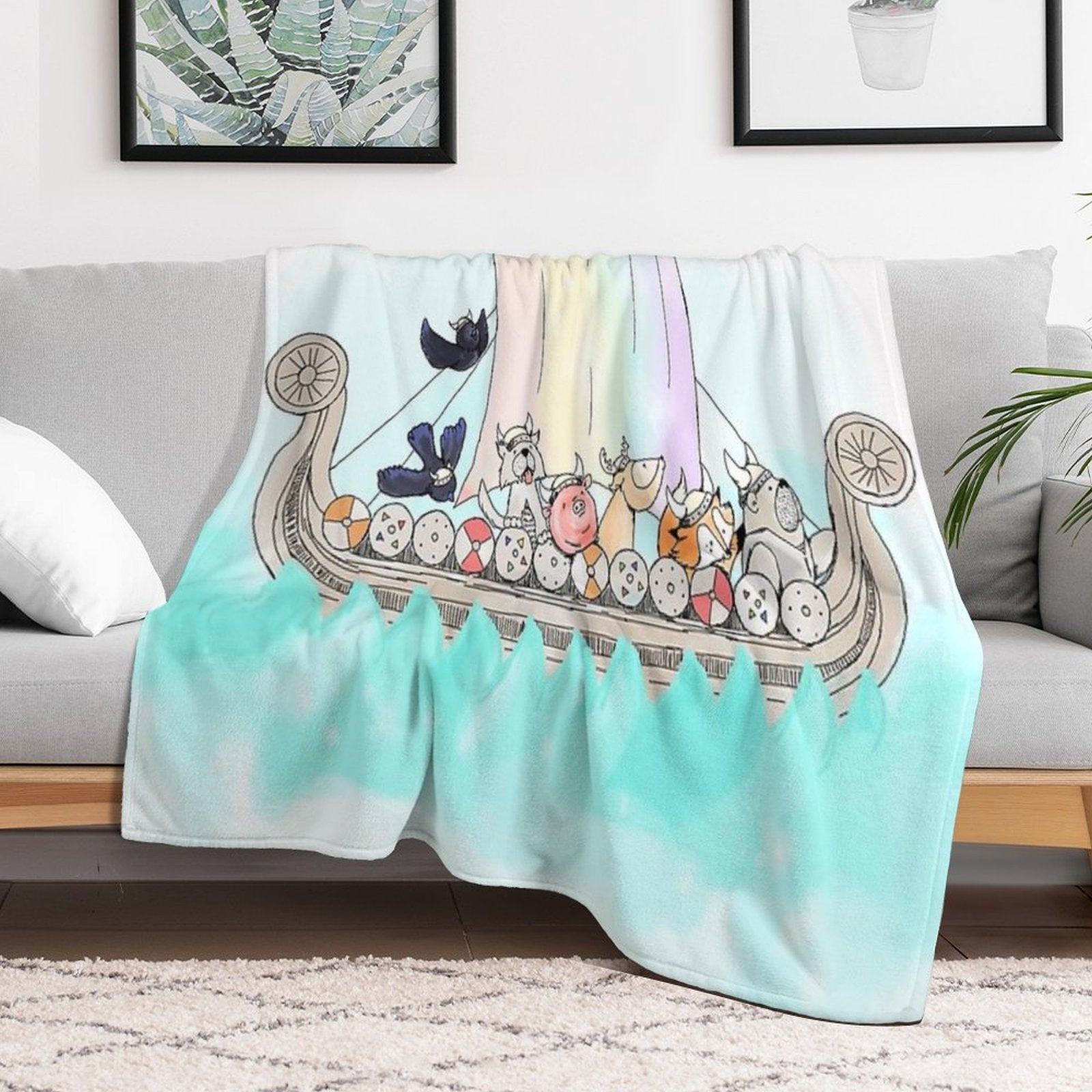 Viking Animal Longship Blanket Compact Throw Blanket