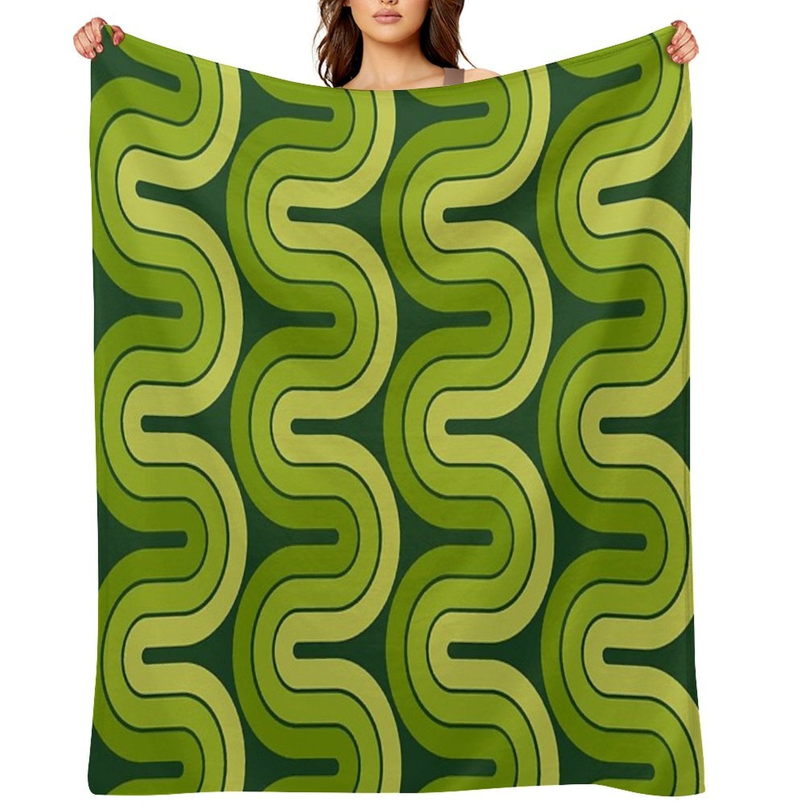 Retro Geometric Gradated Design Avocado Green Wrinkle-free Throw Blanket