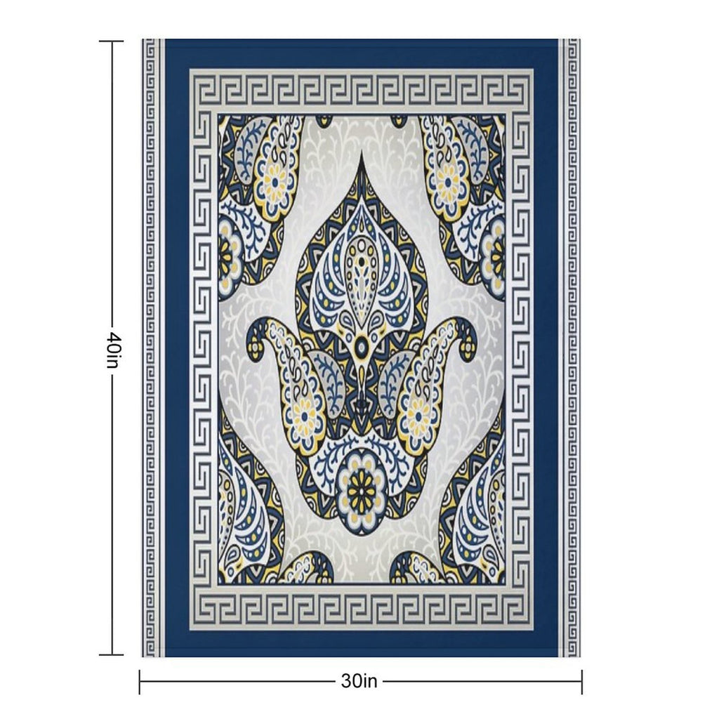 Greek Keys Blue Cream Yellow Intricate Design Plush Throw Blanket