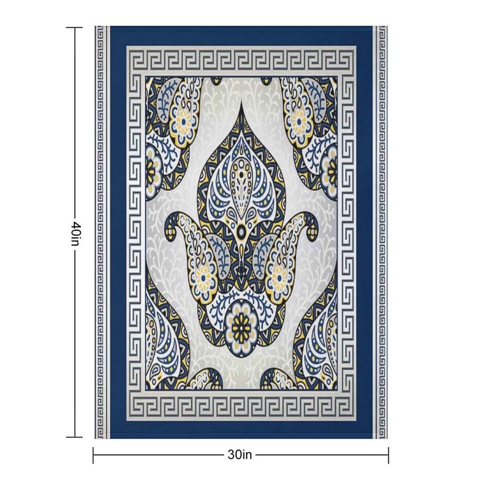 Greek Keys Blue Cream Yellow Intricate Design Plush Throw Blanket