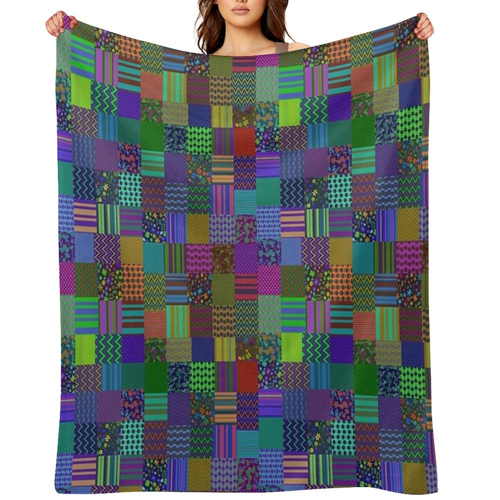 Bohemian Patchwork Quilt Pattern Cool Boho Gypsy Hipster Gift-ready Throw Blanket