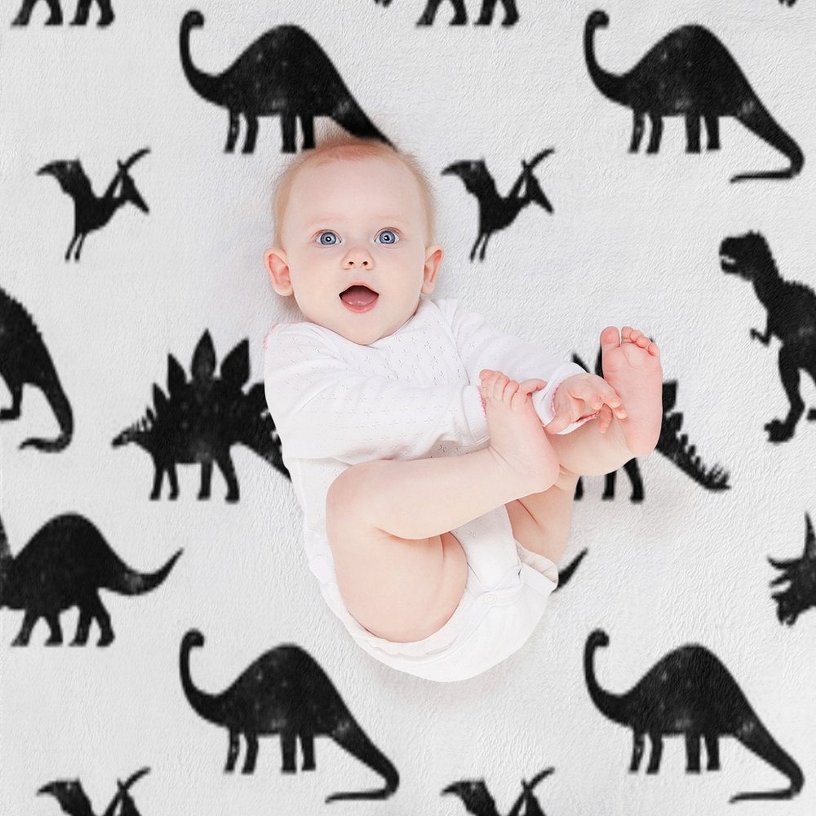 Black + White Dinosaurs Compact Throw Blanket