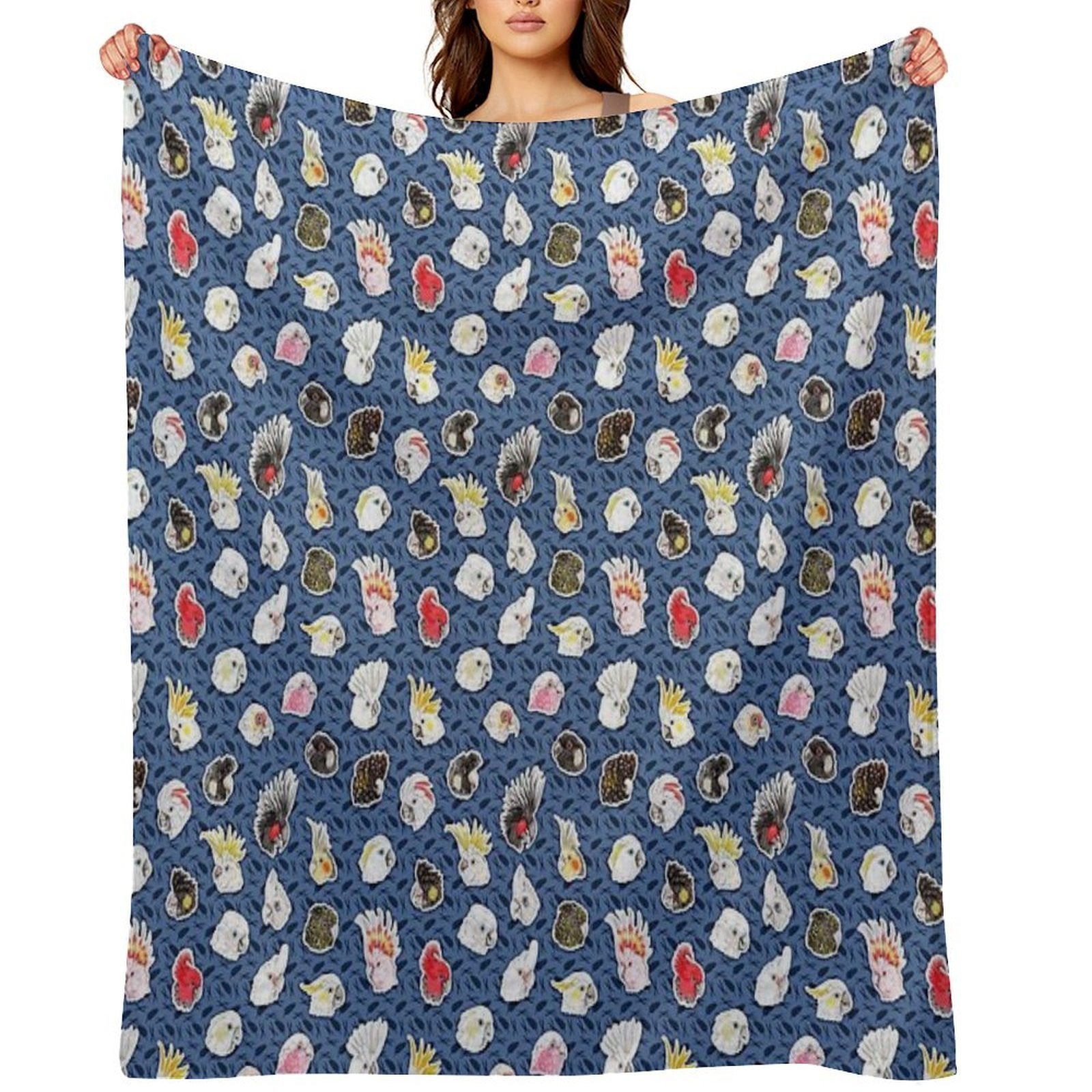 21 Cockatoos (in Dark Blue) Wrinkle-free Throw Blanket
